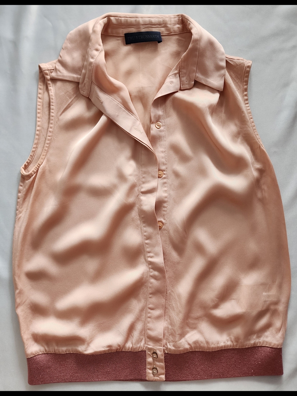 Tru Trussardi Peach Sleeveless Satin Blouse Size S